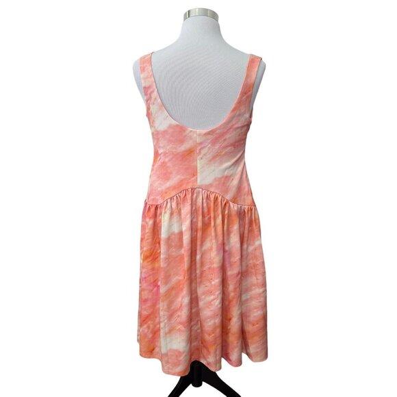 Asos Design NEW Corset Detail Drop Waist Midi Dress Pink Orange Tie Dye US 14 - Picture 4 of 10